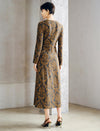 Pearl Beaded Crewneck Side Gathering Baroque Floral Knit Dress