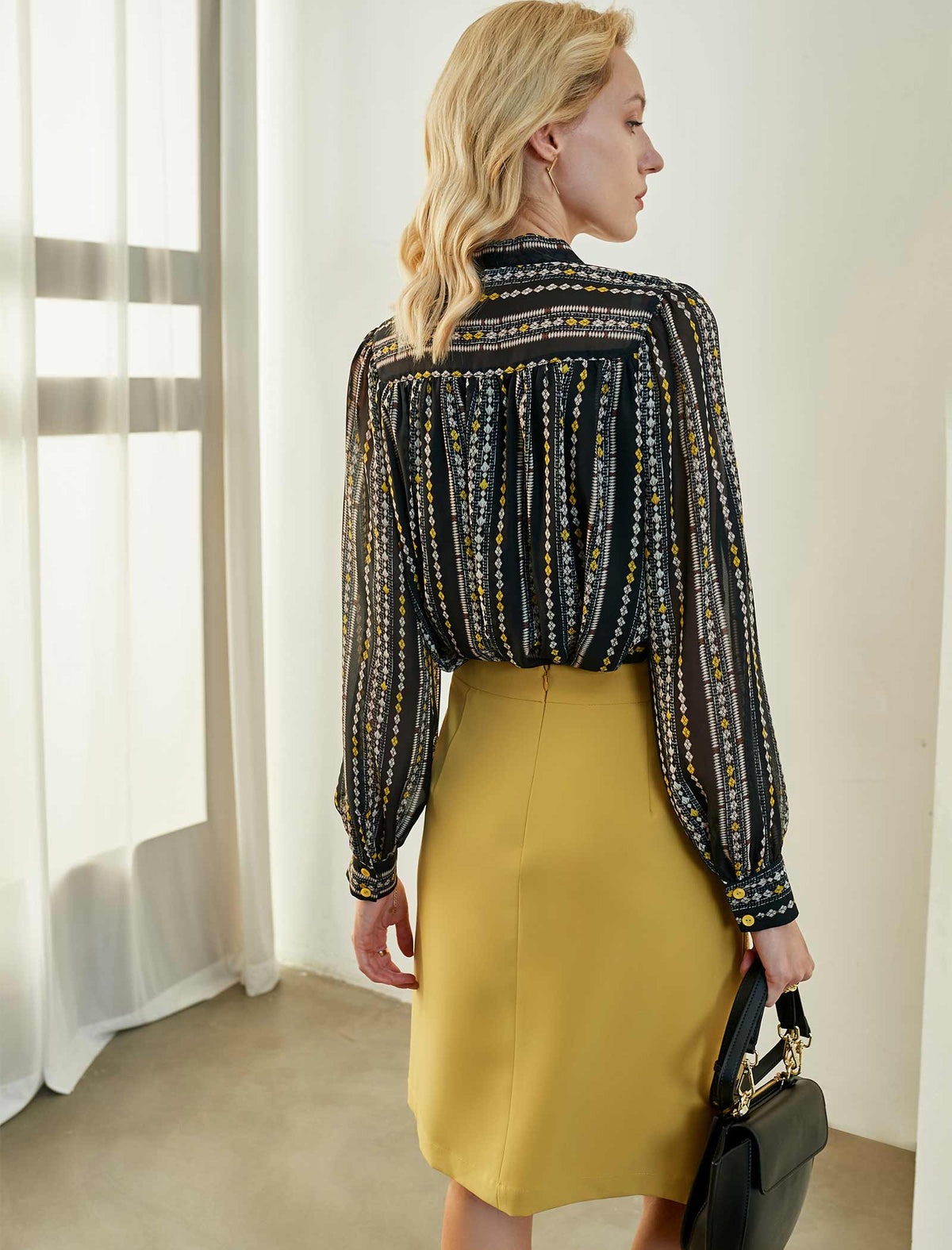 Print Tie-Neck Blouse