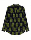 100% Mulberry Silk Green Grid Print Button-Down Shirt