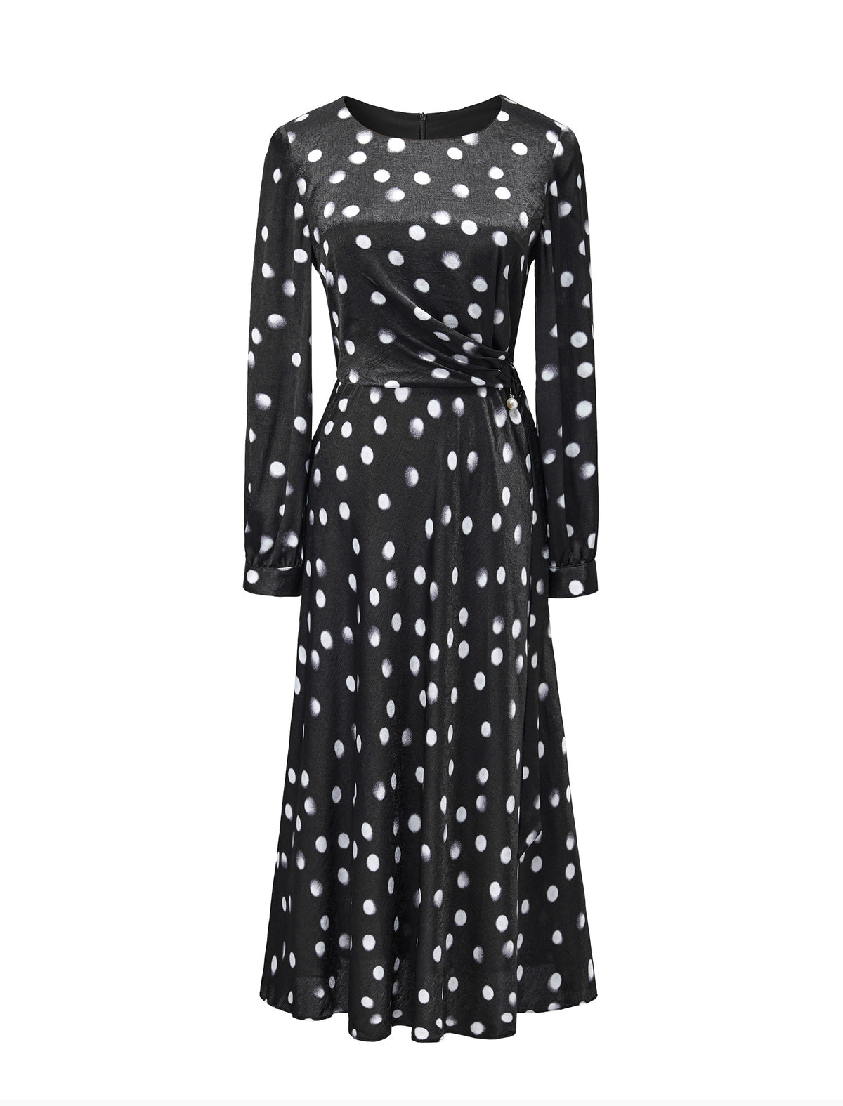 Black Polka Dot Long Sleeve Midi Dress
