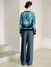 Vintage Landscape Jacquard Crew Neck Knit Top