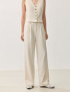 Linen Blend Wide-Leg Tailored Pants