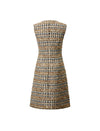 Wool Blend Plaid V-Neck Pocket Sleeveless Shift Dress