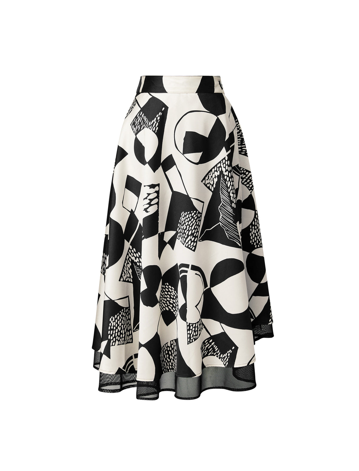 Reversible Geometric Print Mesh Detail Midi Skirt