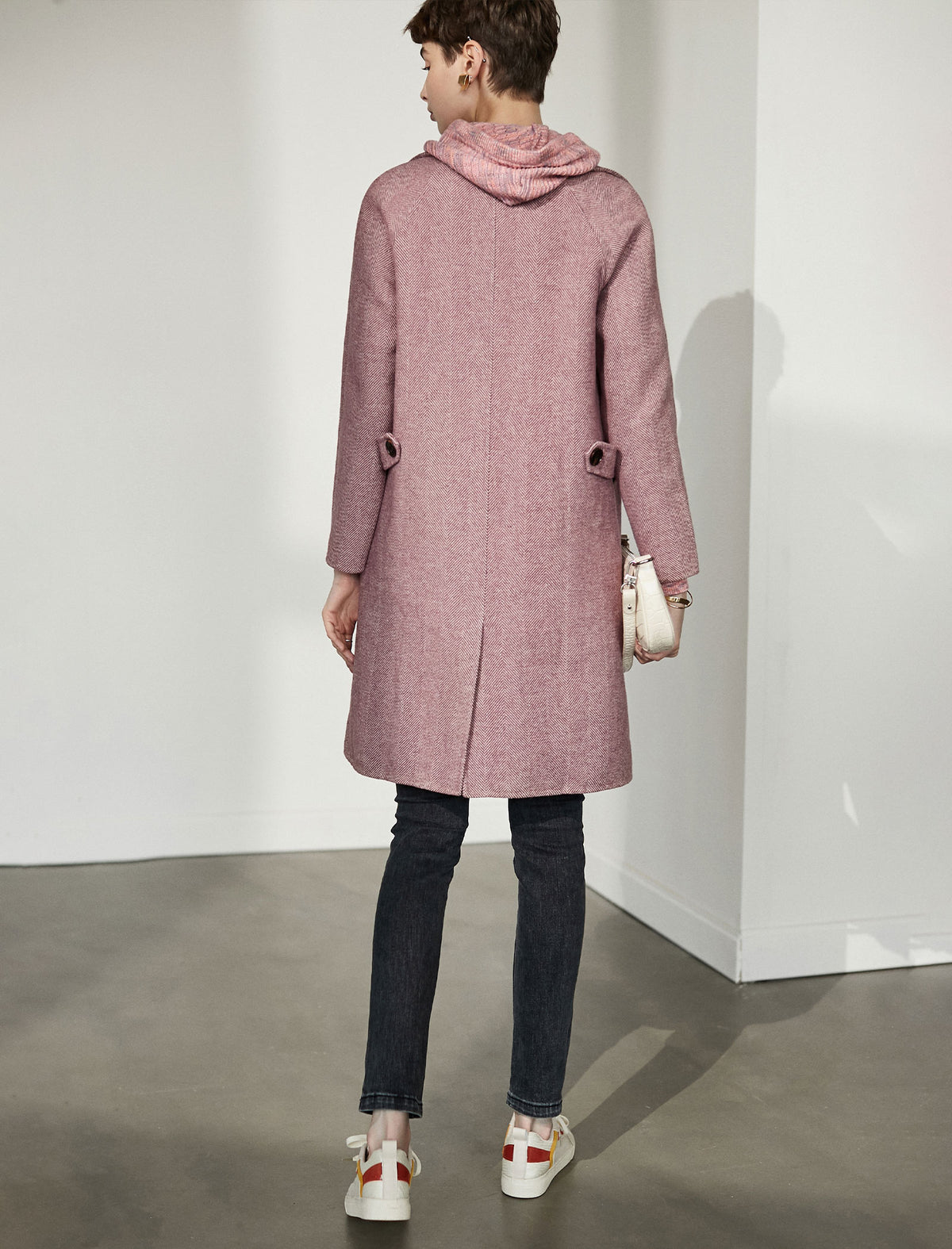 Wool Blend Collared Double-Breasted Pocket Coat