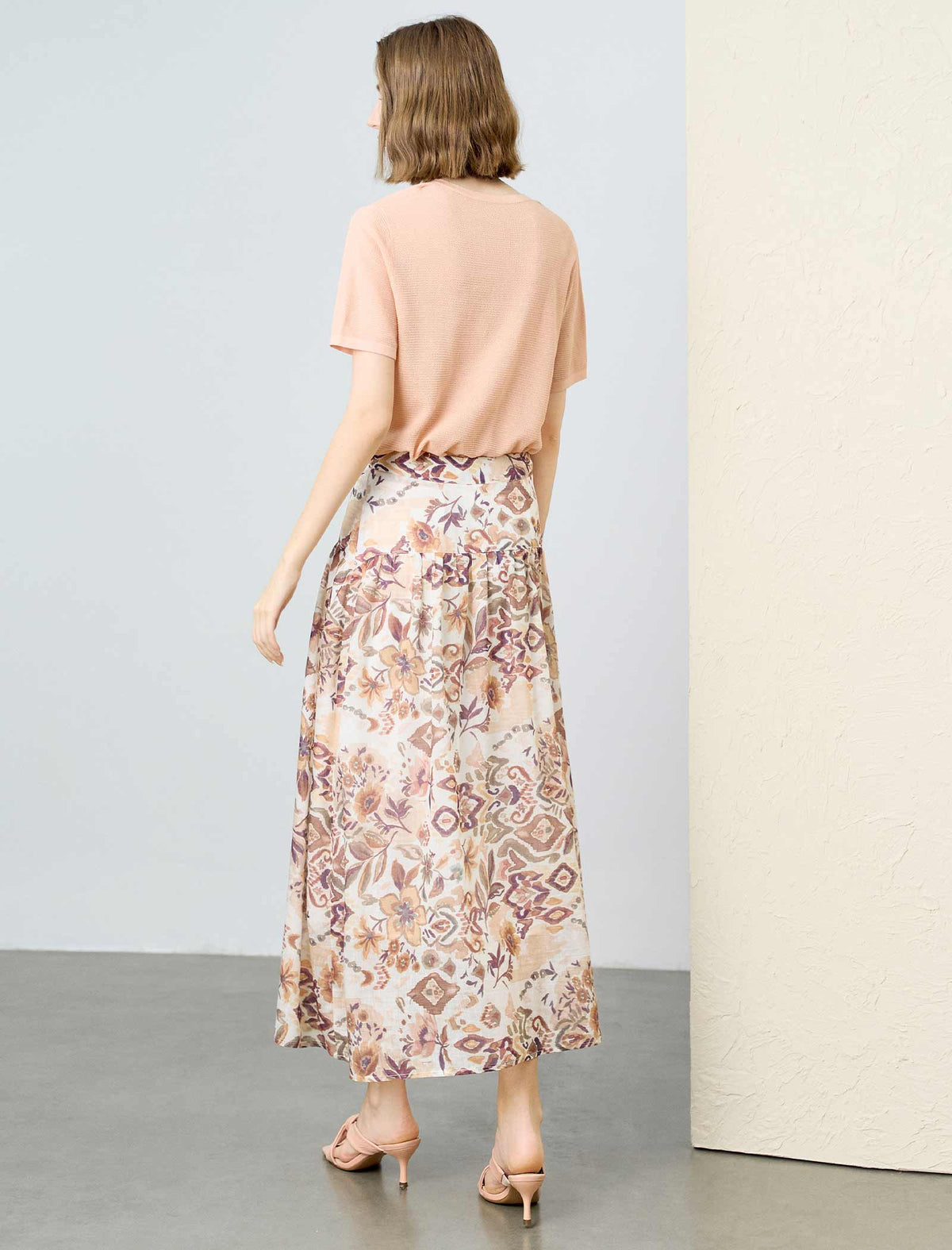 Boho Floral Print Tiered Midi Skirt
