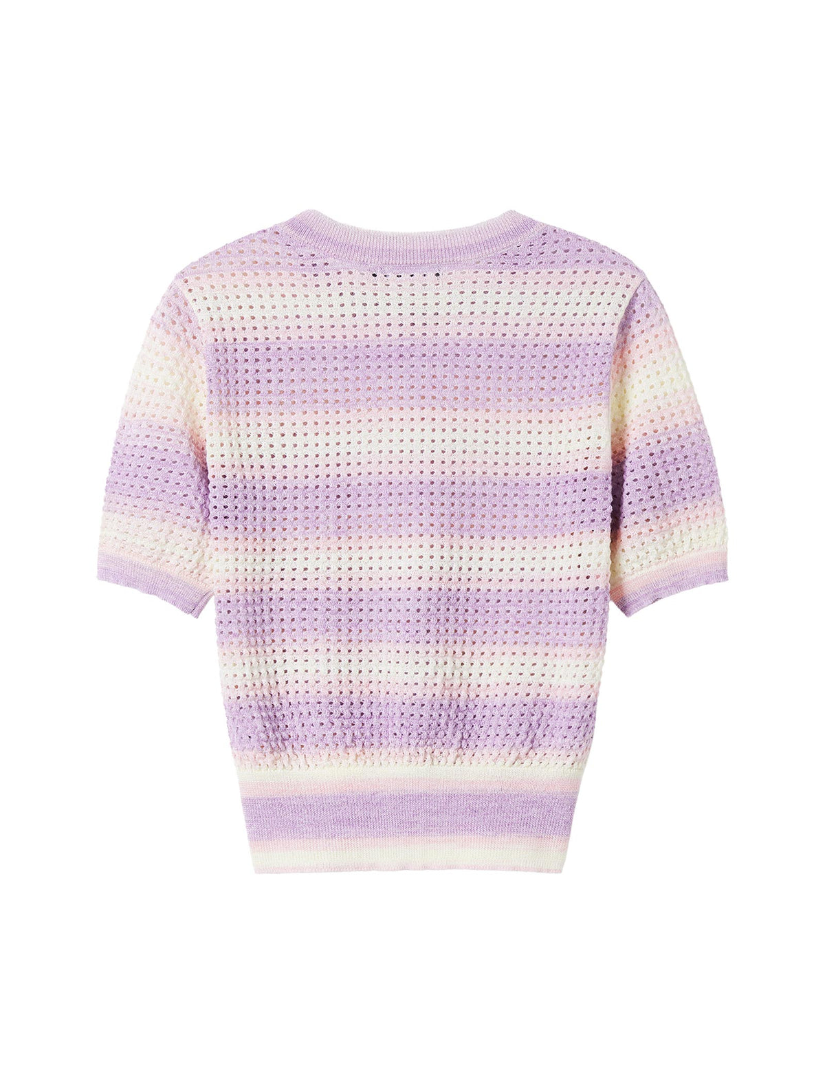 Gradient Hollow-Knit Short-Sleeve Knit Blouse