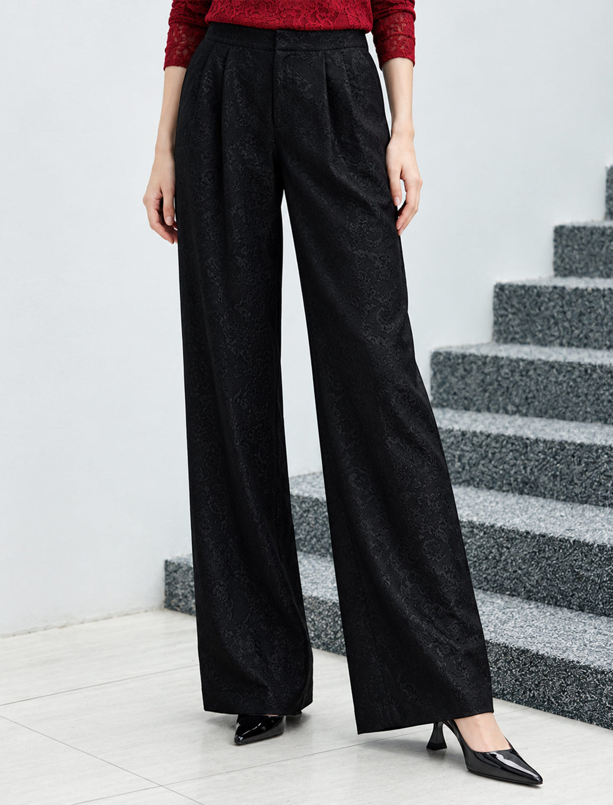 Pocket Straight-Fit Wide-Leg Pants