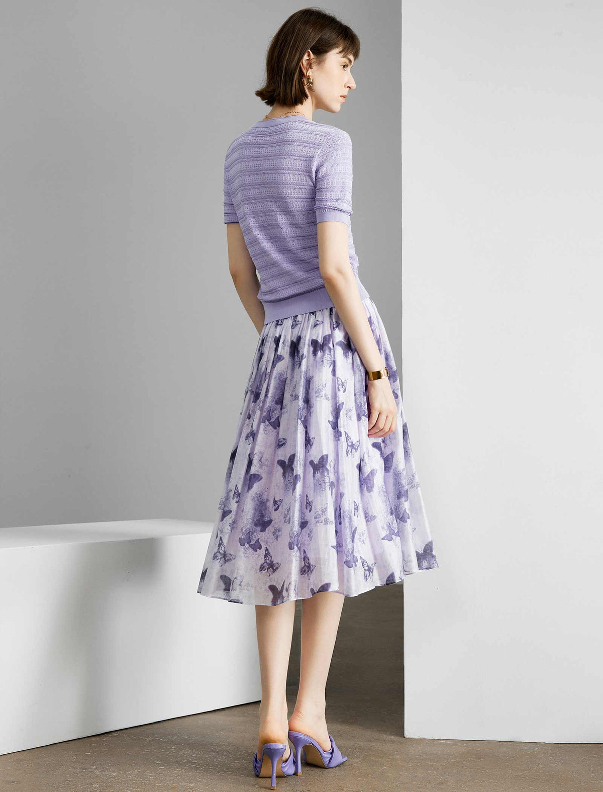 Purple Tencel Print A-Line Skirt