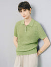 Polo Collar Textured Knit Short‑Sleeve Top