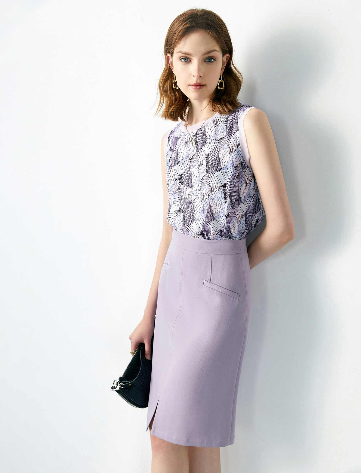 Solid Front Slit Skirt