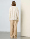 Cream Lace Ruffle Neck Blouse