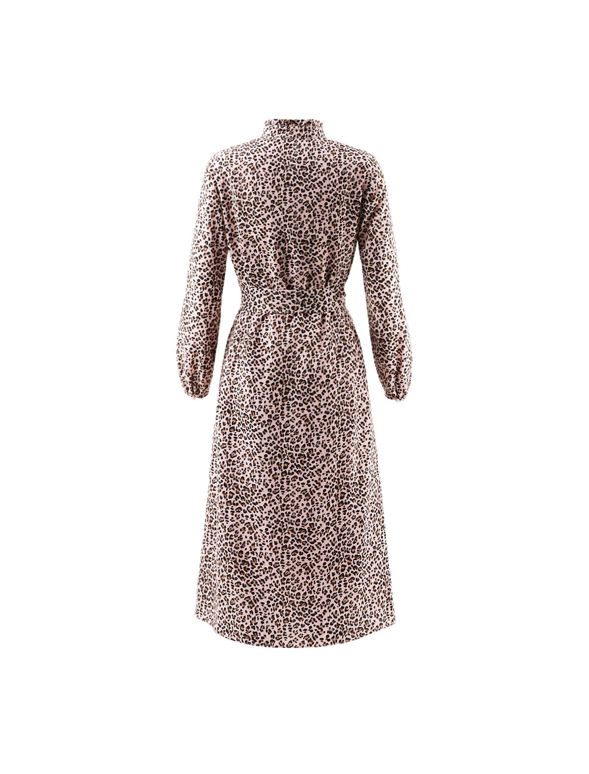 Leopard Print Long Sleeve Belted Fitted Dress
