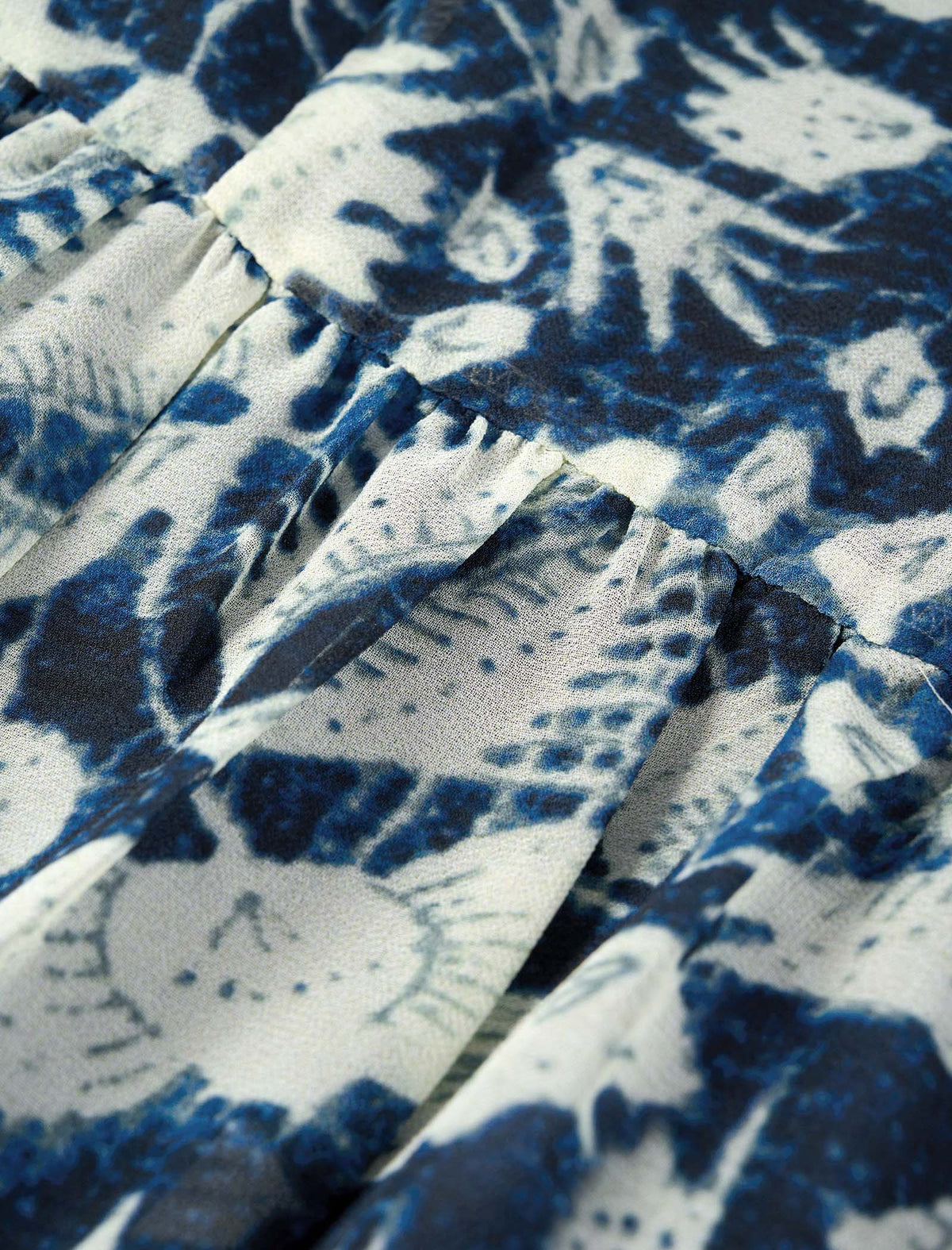 Tie-Dye Floral Ruffle V-Neck Midi Dress