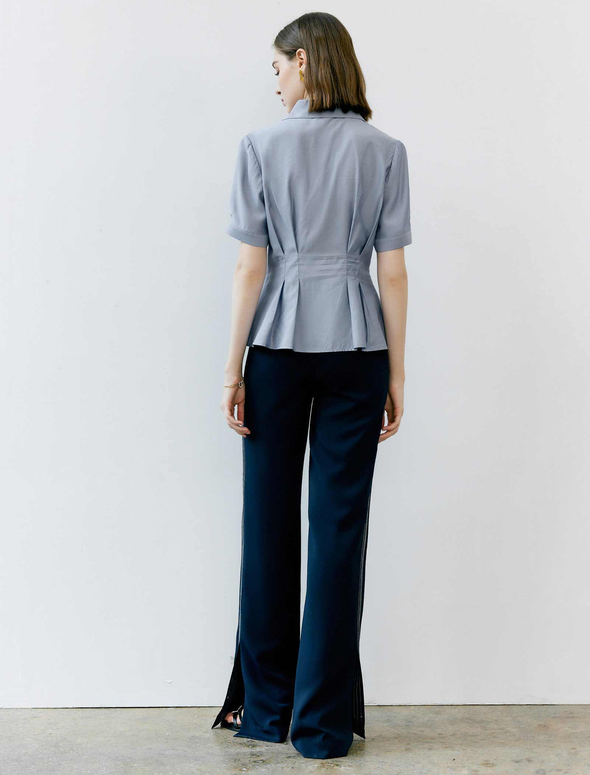 Zip Detail Waist-Cinched Fitted Shirt