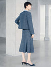 Round Neck Pearl Button Tweed Cropped Jacket