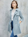 Drawstring Waist Double-Breasted Long Sleeve Trench Coat