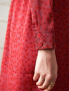 Red Ditsy Print Long Sleeve Midi Dress