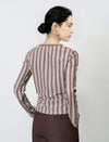Stripe Long-Sleeve Asymmetric Wrap Top