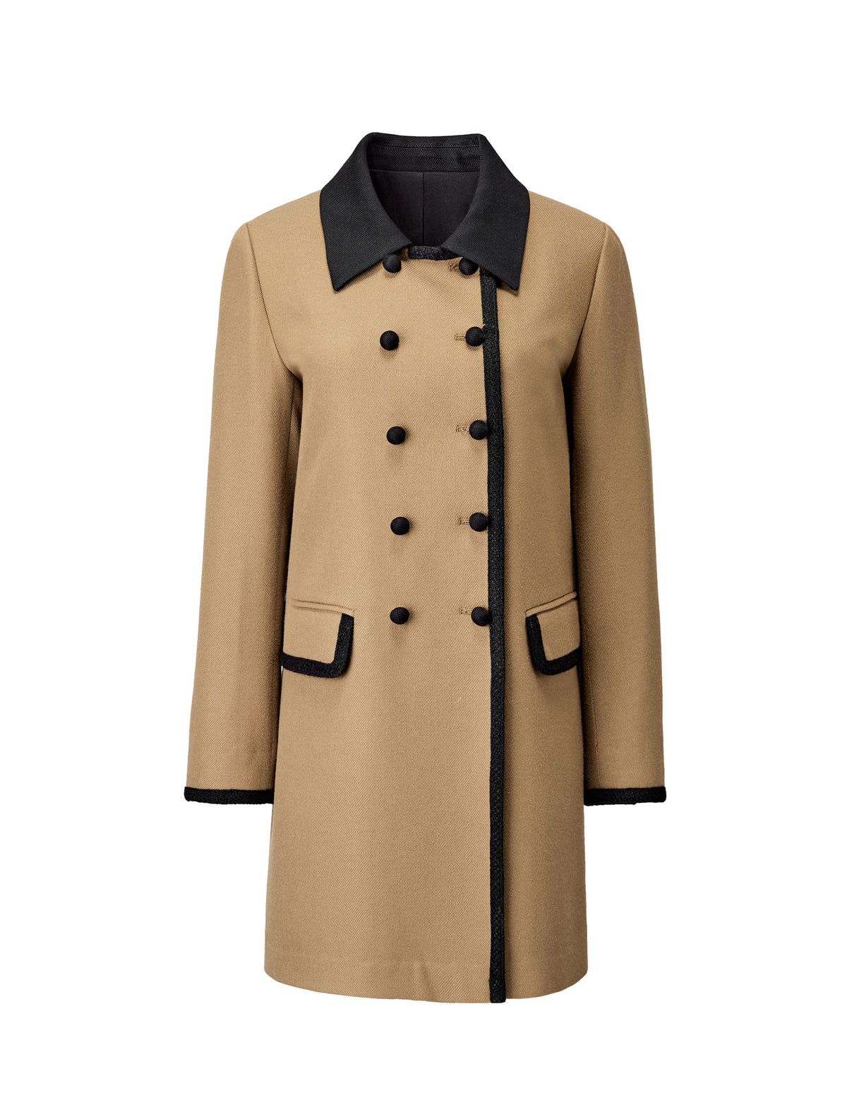 Contrast-Trim Double-Breasted Trench Coat