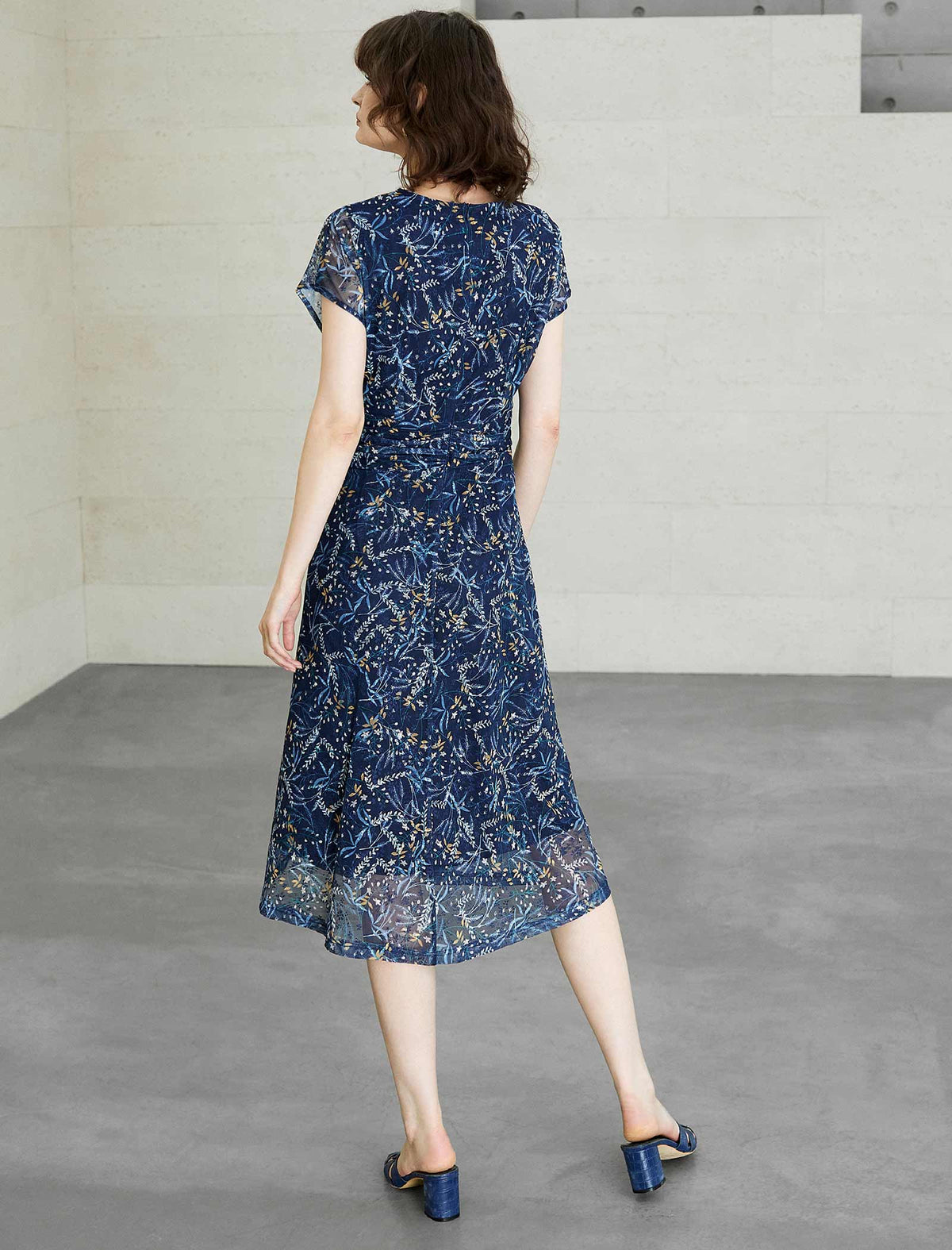 V-Neck Floral Waist-Cinched Dress