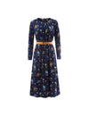 Floral Print Crewneck Belted Dress