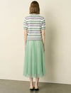 Soft Green Pleated Tulle Midi Skirt