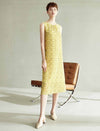 Yellow Geometric Print Sleeveless Midi Dress
