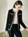 Wool Blend Braided-Trim Hook-Front Fitted Jacket