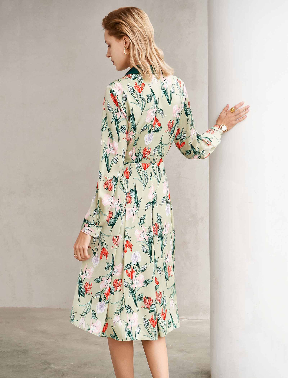 Floral Print Contrast Collar Shirt Dress