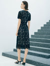 Black Floral Lace V-Neck Short Sleeve Fit And Flare Midi Dress