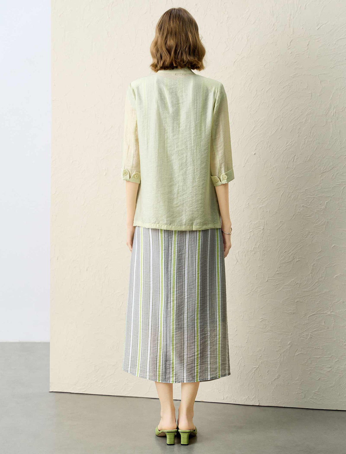 Light Green Sheer 3/4 Sleeve Blazer