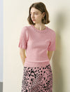 Beaded Collar Ribbed Short Sleeve Knit Top