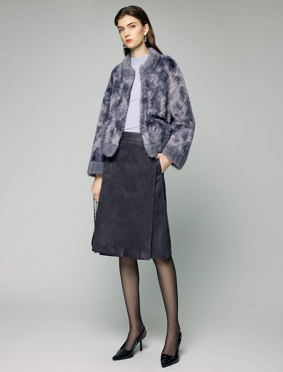 Wrap-Front Button High-Waist A-Line Midi Skirt