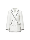 Wool Blend Braided-Trim Double-Breasted Notched-Lapel Jacket