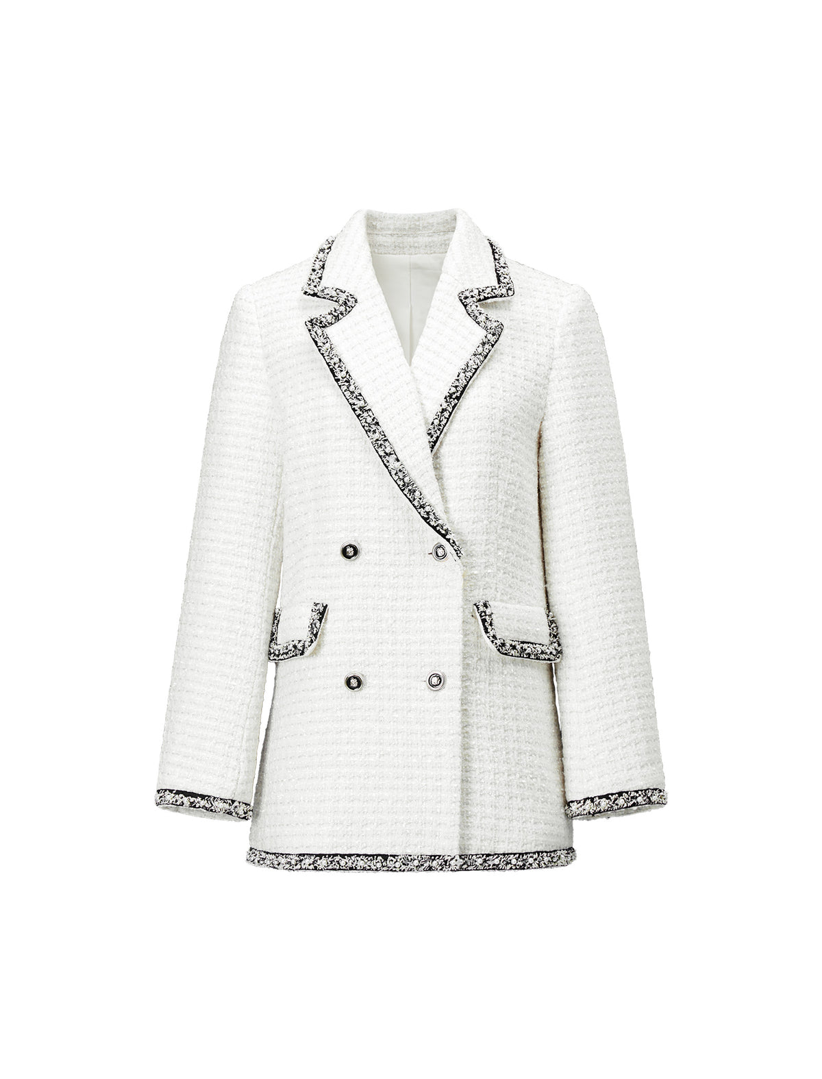 Wool Blend Braided-Trim Double-Breasted Notched-Lapel Jacket