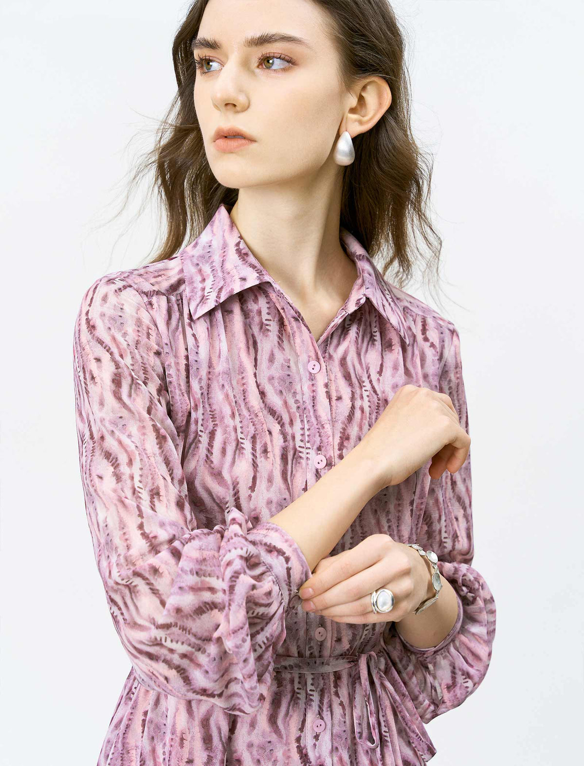 Mauve Pink Watercolor Print Midi Dress