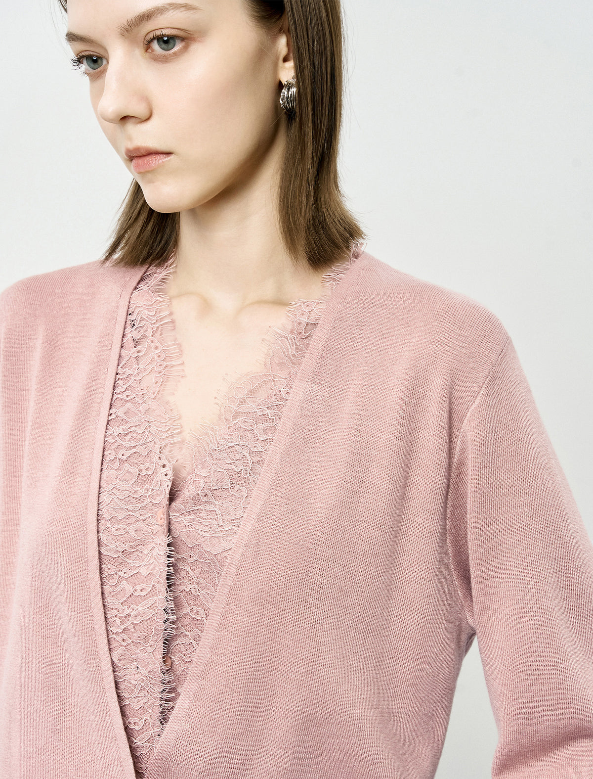 V-Neck Lace Detail Cardigan