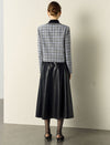 Plaid Tweed Jacket with Pearl Trim Collar