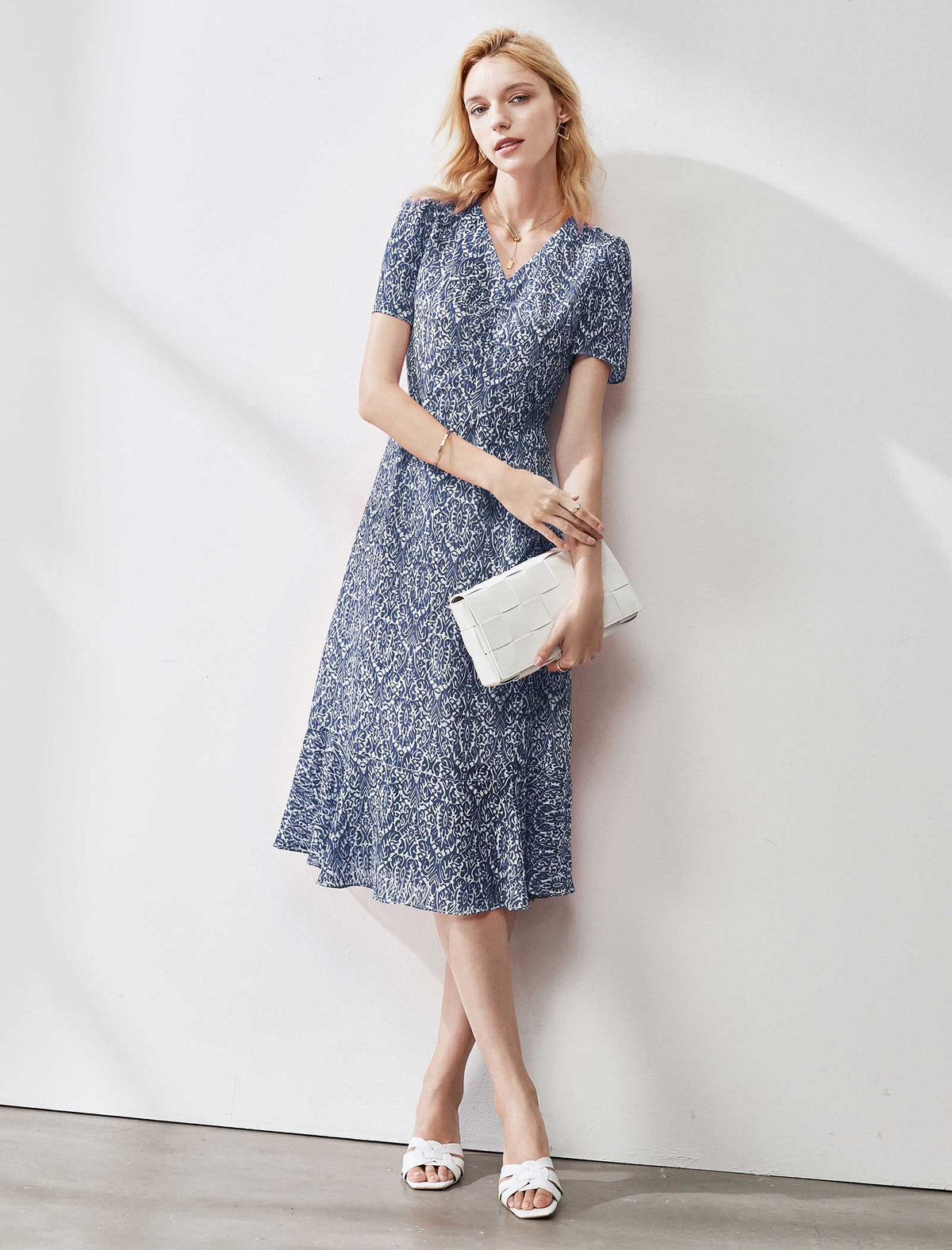 Romantic Ruffled Floral Chiffon Midi Dress