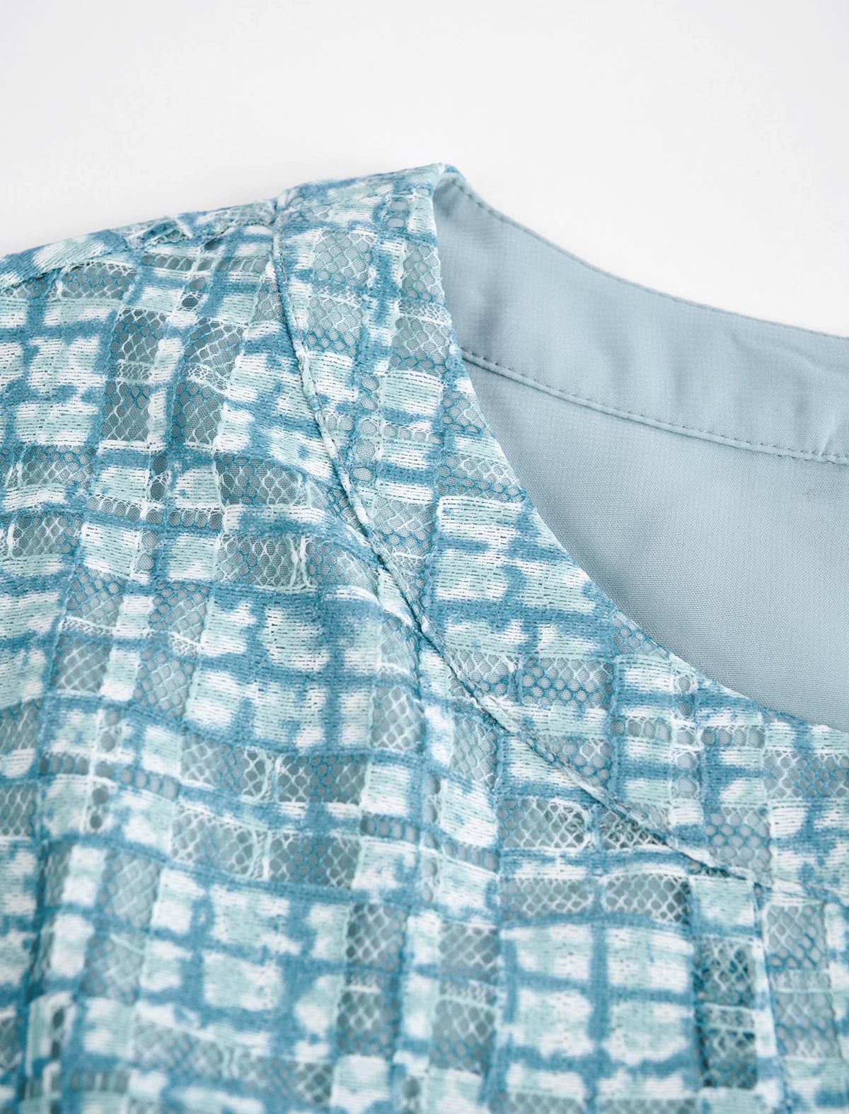 Openwork Print Cap Sleeve Midi Dress