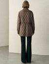 Brown Knit Collar Quilted Jacket