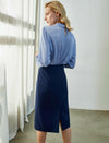 Navy Blue Pencil Midi Skirt