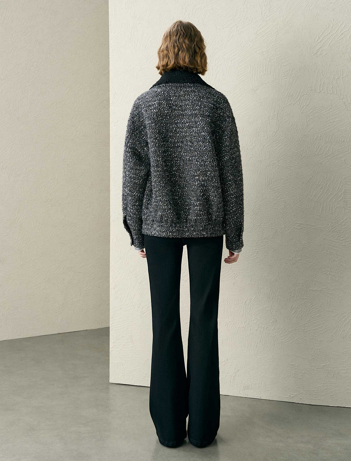 Tweed Wool-Blend Fleece Collar Jacket