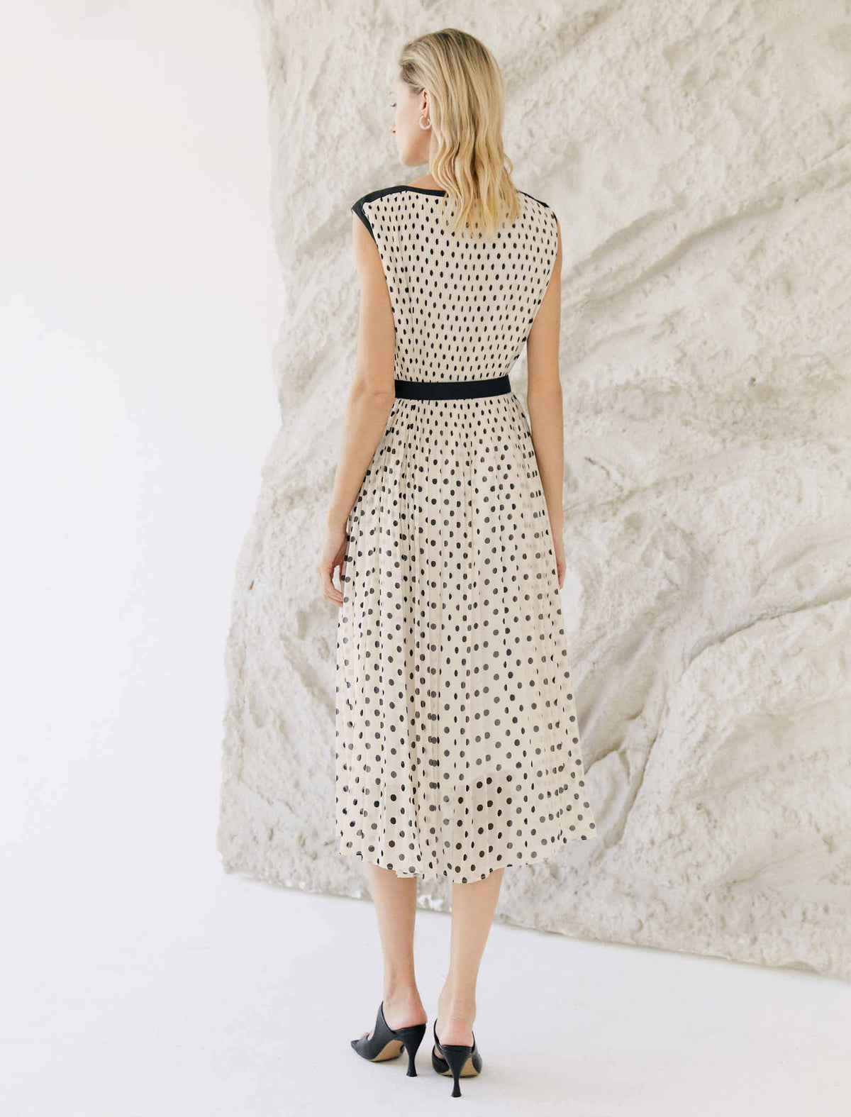 Sleeveless Chiffon Polka Dot Dress