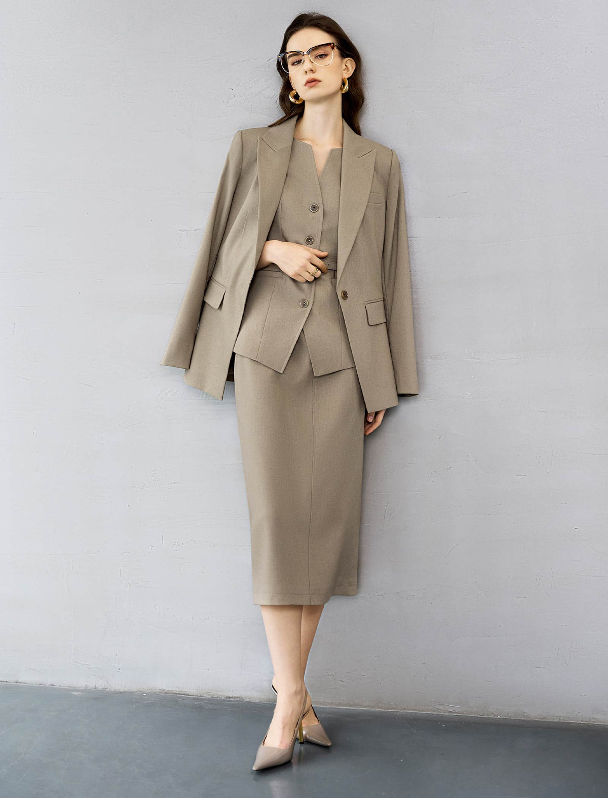Taupe Tailored Belted Vest