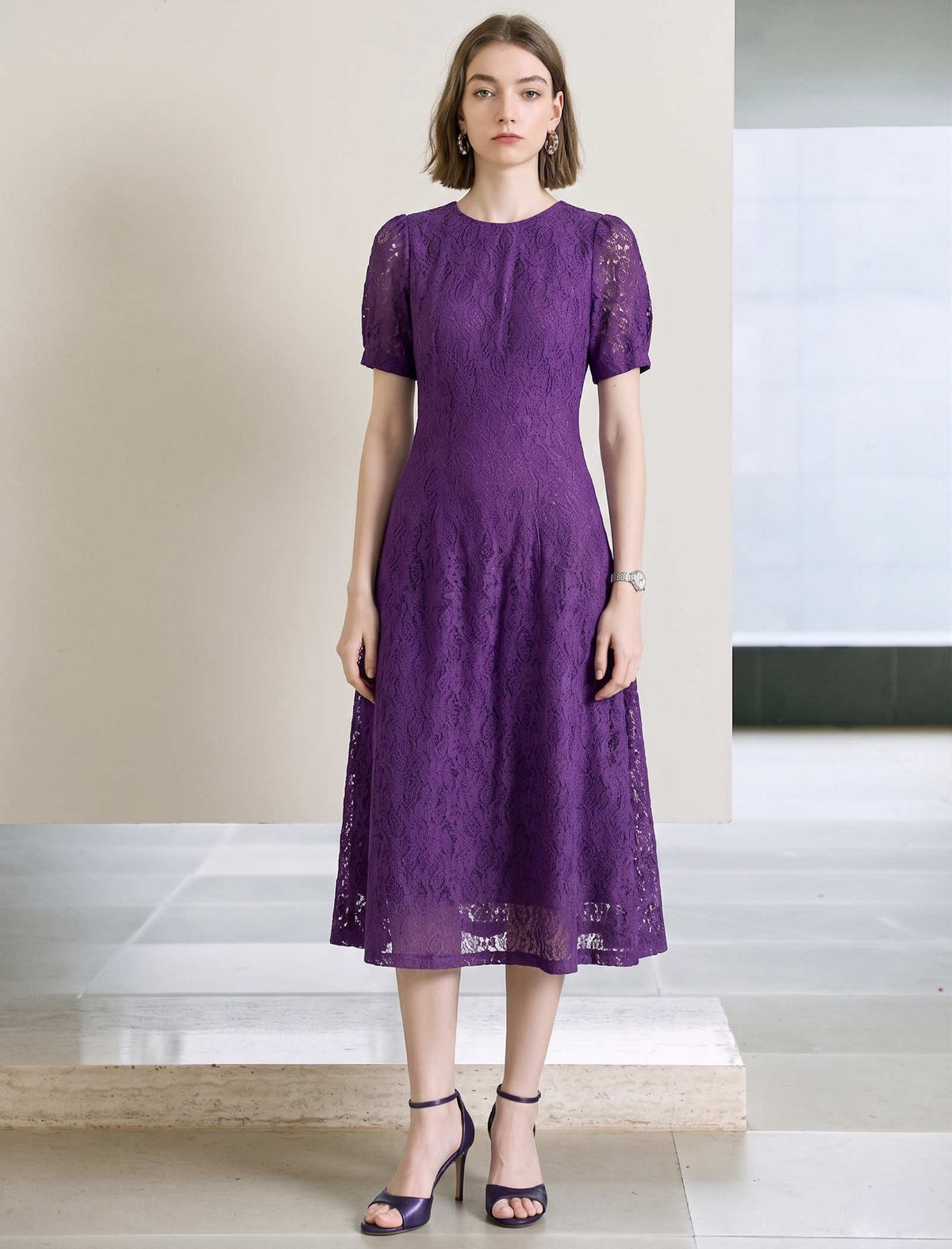Light Blue Lace A-Line Midi Dress