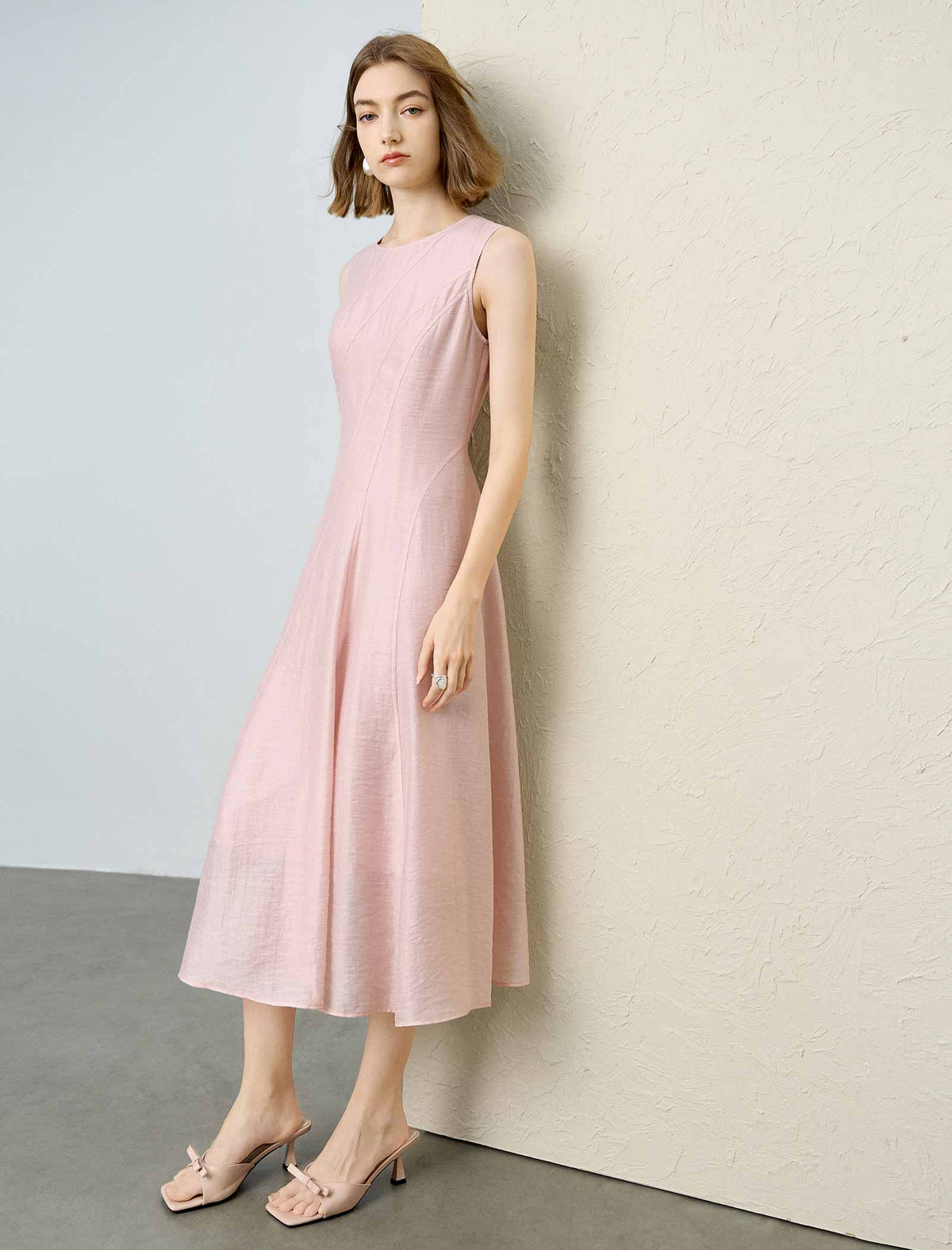 Tencel Linen Sleeveless A-Line Skater Midi Dress