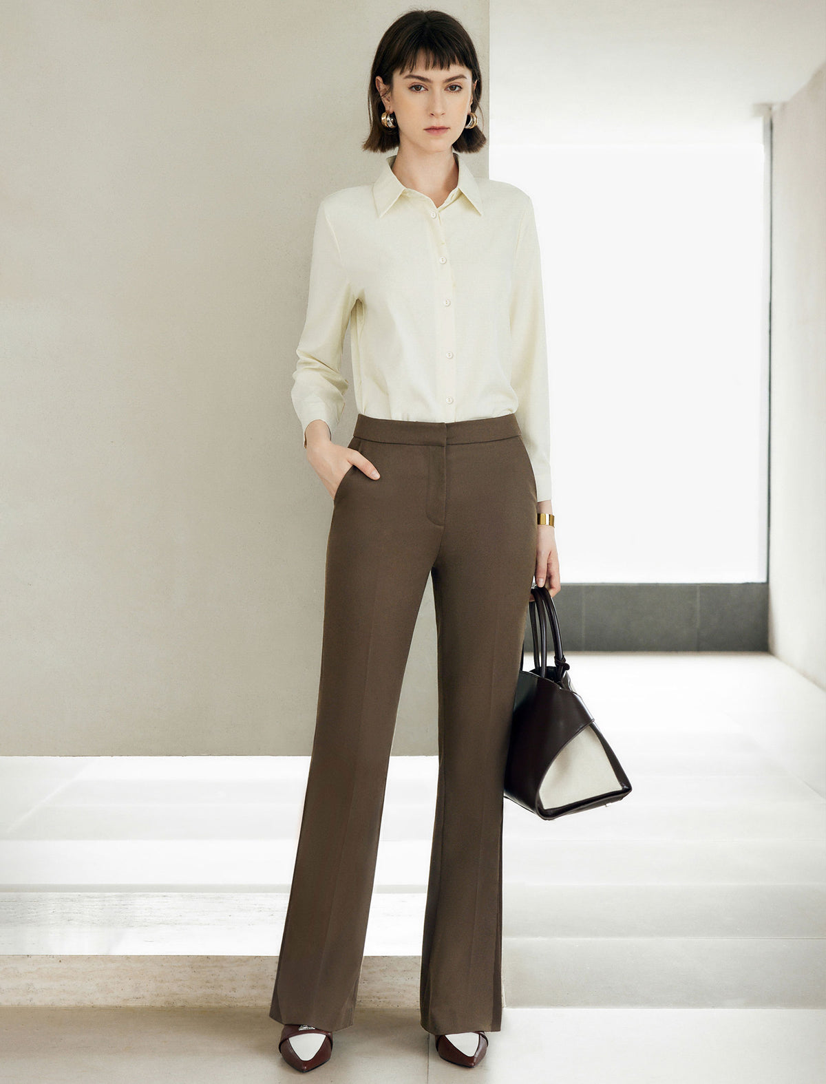 High-Rise Slim Bootcut Dress Pants