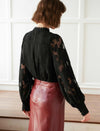 Black Lace Detailed Sheer Blouse